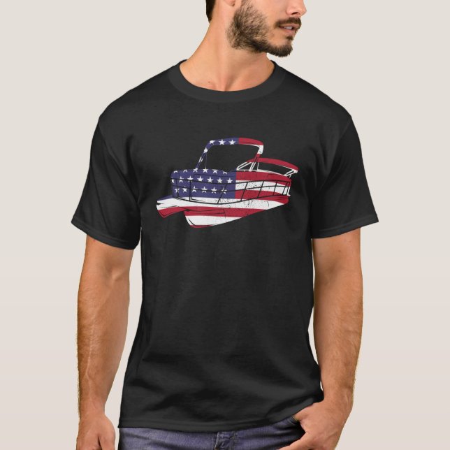 Patriotic Pontoon Captain Boat 4th of July Men USA T Shirt (Framsida)