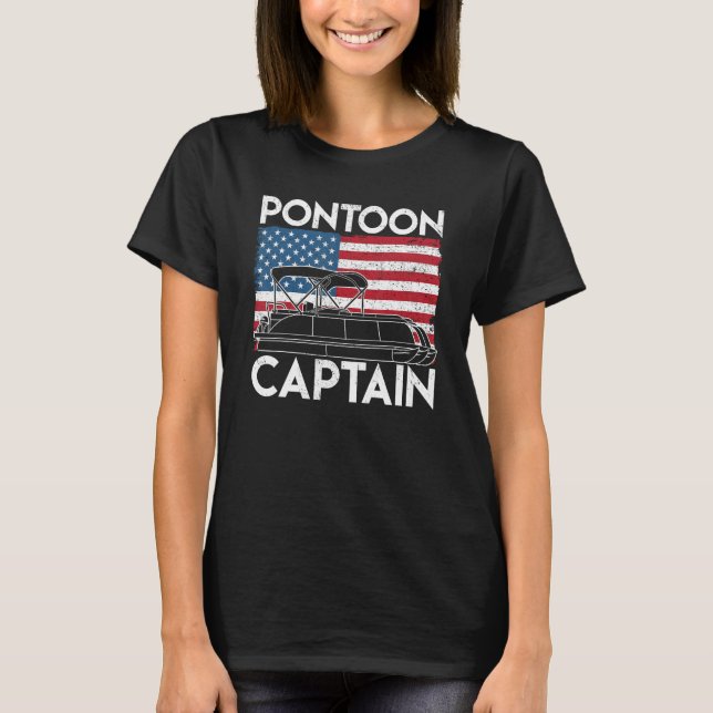 Patriotic Pontoon Kapten Us American Flagga Funny  T Shirt (Framsida)