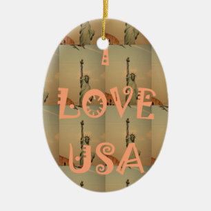Patriotic Pop Art: "I Kärlek USA" Graphic Art Desi Julgransprydnad Keramik