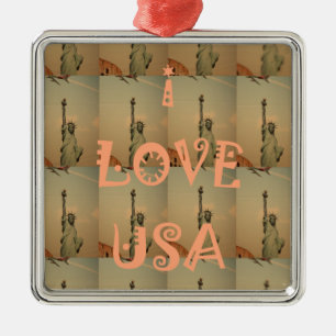 Patriotic Pop Art: "I Kärlek USA" Graphic Art Desi Julgransprydnad Metall