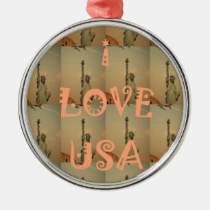 Patriotic Pop Art: "I Kärlek USA" Graphic Art Desi Julgransprydnad Metall