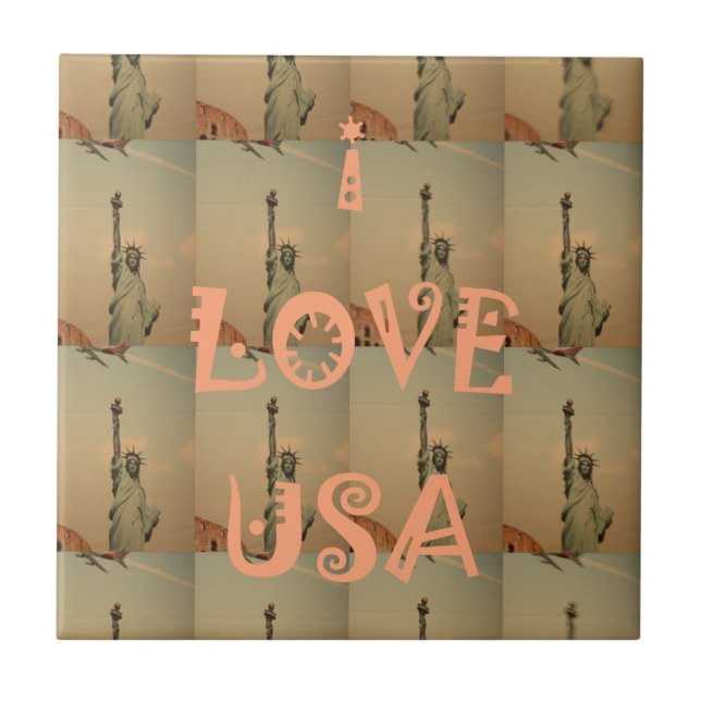 Patriotic Pop Art: "I Kärlek USA" Graphic Art Desi Kakelplatta (Framsidan)
