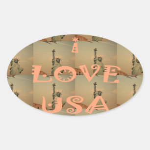 Patriotic Pop Art: "I Kärlek USA" Graphic Art Desi Ovalt Klistermärke