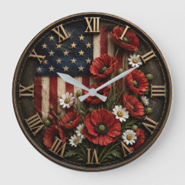Patriotic Poppy Flowers American USA Flag Floral Stor Klocka