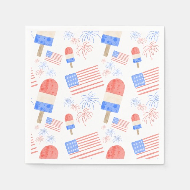 Patriotic Popsicle & Fireworks Napkins Pappersservett (Framsidan)
