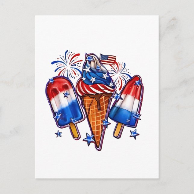 Patriotic Popsicles Ice Cream 4:e juli Inbjudan Vykort (Framsida)