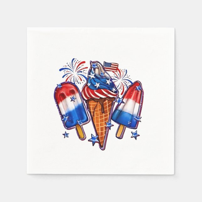 Patriotic Popsicles Ice Cream 4:e juli Pappersservett (Framsidan)