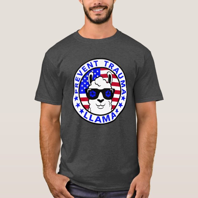 Patriotic Prevent Trauma Llama T-Shirt (Framsida)