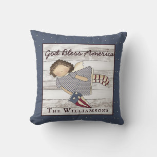 Patriotic Primitive Land Angel Family Namn Cer Kudde