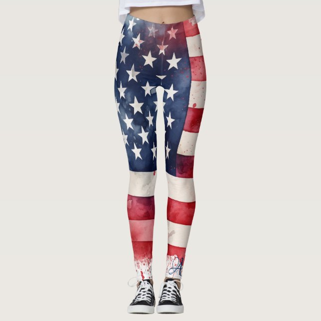 Patriotic Proud är amerikansk | Flagga 4 juli Leggings (Framsida)