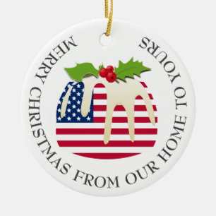 Patriotic Pudding av sockerplommon AMERIKANSK Julgransprydnad Keramik