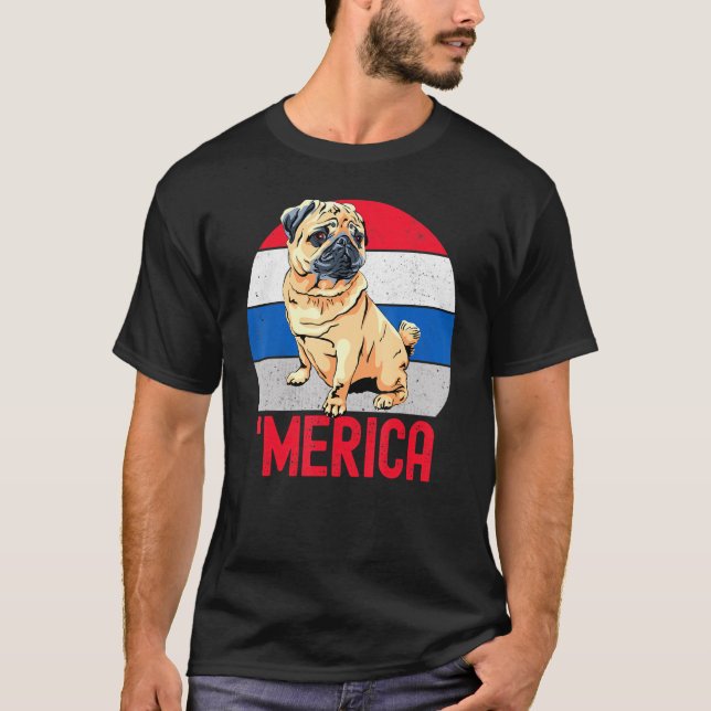 Patriotic Pug for Mamma Pappa America 4:e juli Pri T Shirt (Framsida)