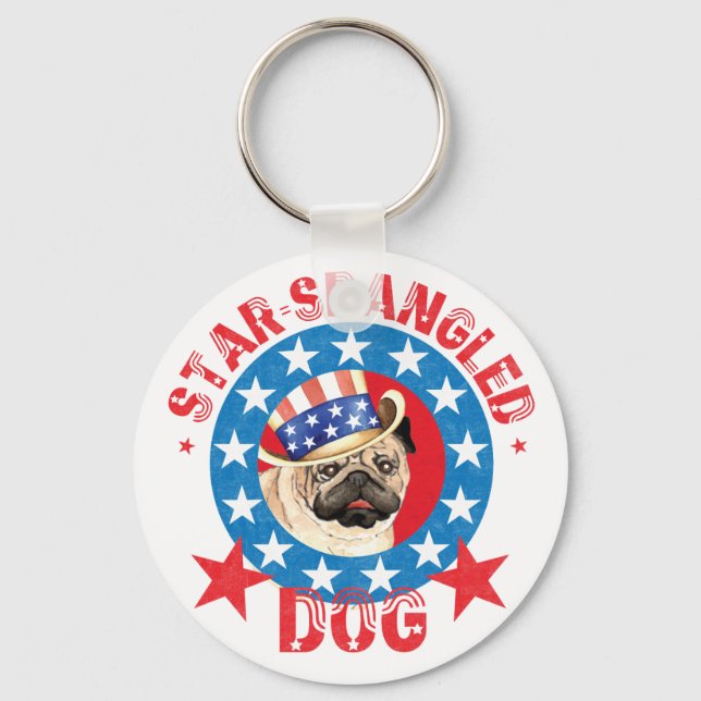 Patriotic Pug Nyckelring (Framsida)