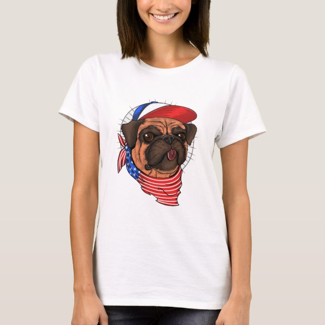 Patriotic Pug T Shirt (Framsida)