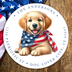 Patriotic Puppy 4:e juli-Returadressen, Hund Runt Klistermärke