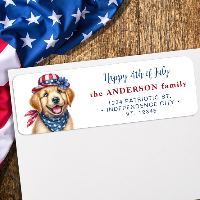 Patriotic Puppy 4:e juli-Returadressen Returadress Etikett (Skapare uppladdad)