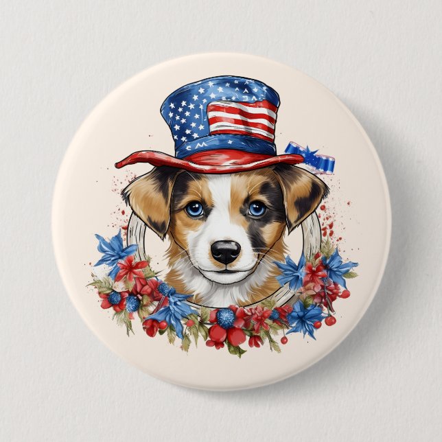Patriotic Puppy 4:e juli USA Independence day Knapp (Framsida)