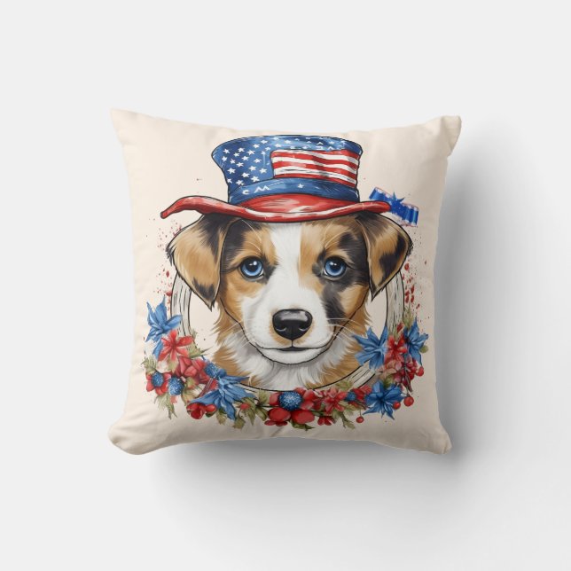 Patriotic Puppy 4:e juli USA Independence day Kudde (Framsida)