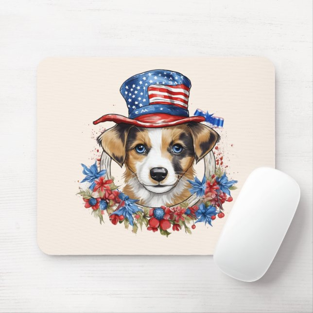 Patriotic Puppy 4:e juli USA Independence day Musmatta (Med mus)