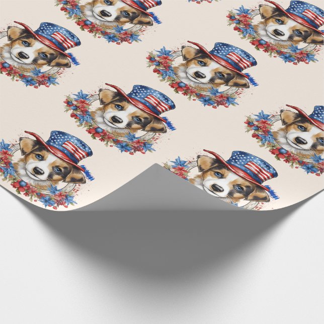 Patriotic Puppy 4:e juli USA Independence day Presentpapper (Hörn)