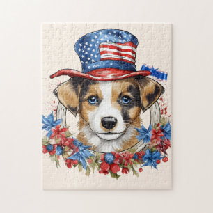 Patriotic Puppy 4:e juli USA Independence day Pussel