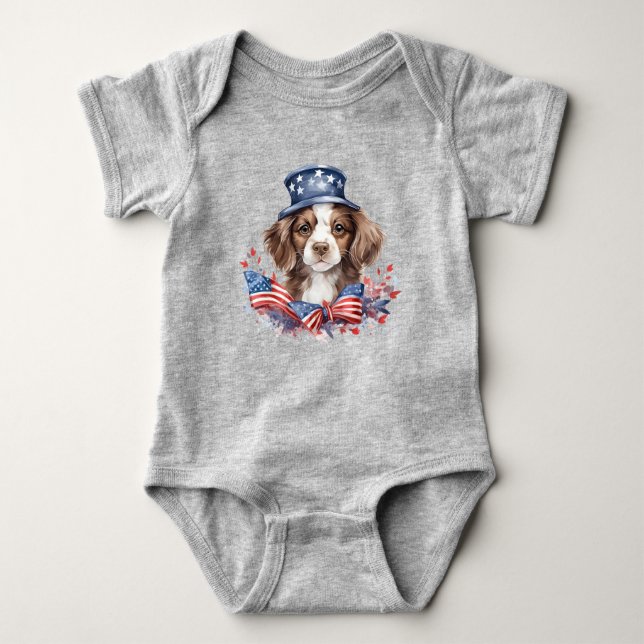 Patriotic Puppy 4:e juli USA Independence day T Shirt (Framsida)