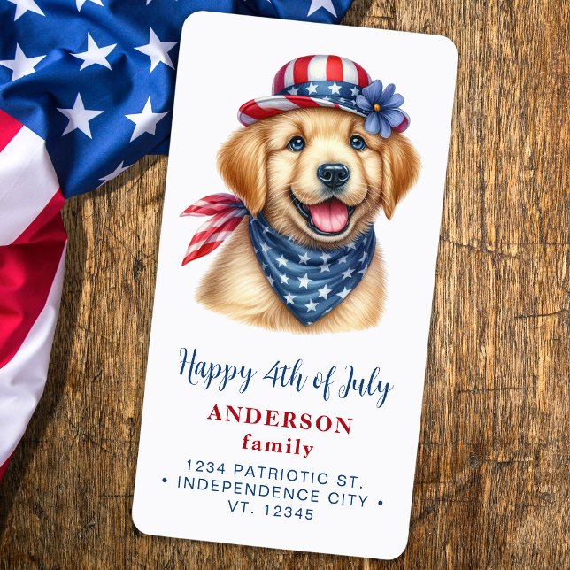 Patriotic Puppy Hund Rött vitt blått Returadress Adressetikett (Skapare uppladdad)