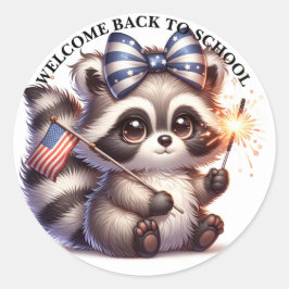 Patriotic Raccoon Back to school Runt Klistermärke