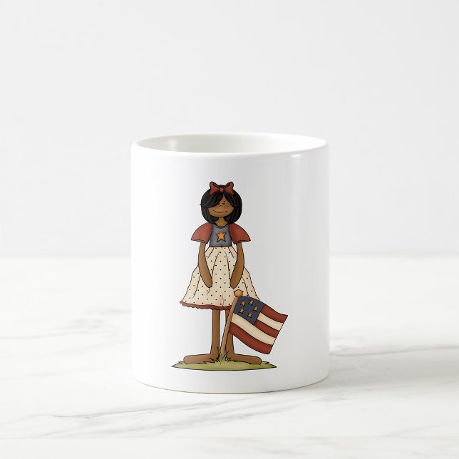 Patriotic Rag Doll Girl Americana Folk Kaffemugg (Skapare uppladdad)