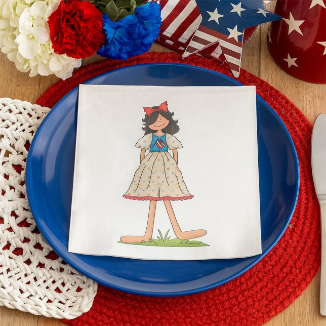 Patriotic Rag Doll Girl Americana Folk Pappersservett (Skapare uppladdad)