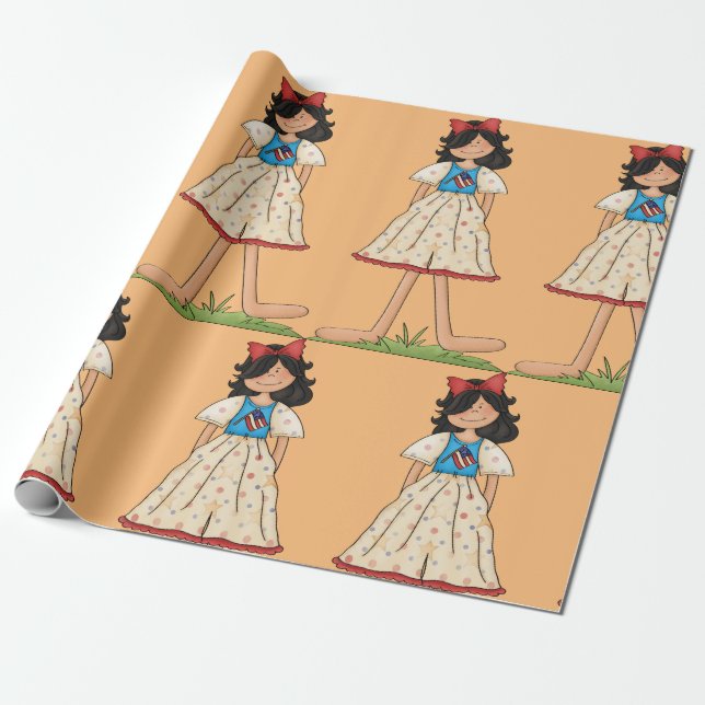 Patriotic Rag Doll Girl Americana Folk Presentpapper (Utrullad)