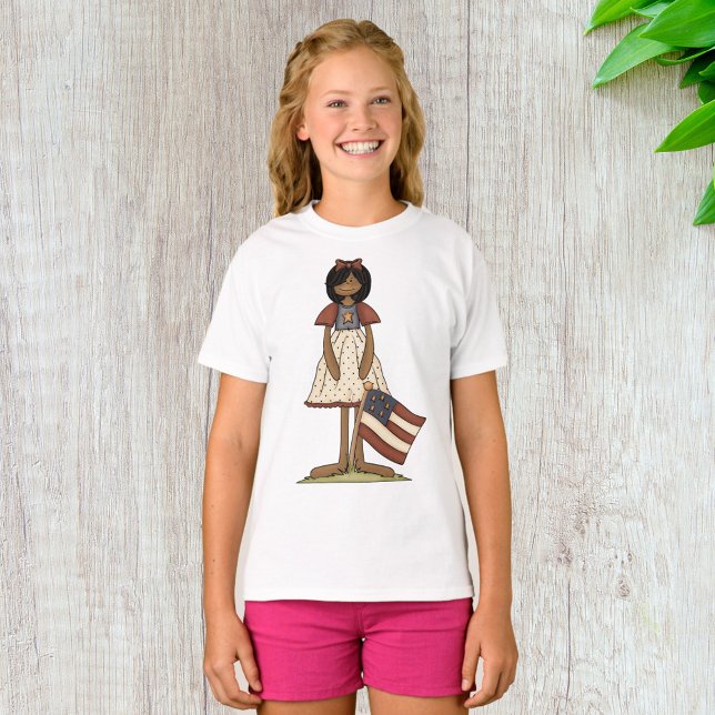 Patriotic Rag Doll Girl Americana Folk T Shirt (Skapare uppladdad)