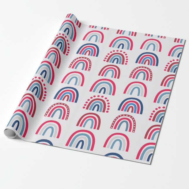 Patriotic Rainbow Mönster Presentpapper (Utrullad)