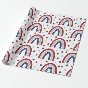 Patriotic Rainbow Stars och stripes Wrapping Pappe Presentpapper