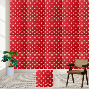 Patriotic Red and White Stars Mönster Ceramic Kakelplatta