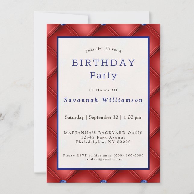 Patriotic Red Blue Faux Tufton Birthday Inbjudningar (Framsida)