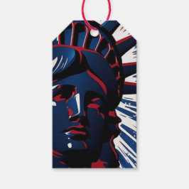 Patriotic Red Blue Frihetsgudinnan 4 juli Presentetikett