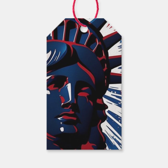 Patriotic Red Blue Frihetsgudinnan 4 juli Presentetikett (Framsidan)