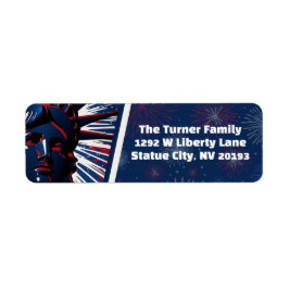 Patriotic Red Blue Frihetsgudinnan 4 juli Returadress Etikett