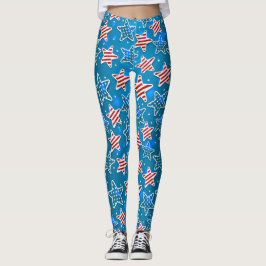Patriotic Red Blue White American Flagga Star Leggings