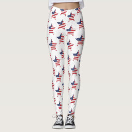 Patriotic Red Blue White American Flagga Star Leggings