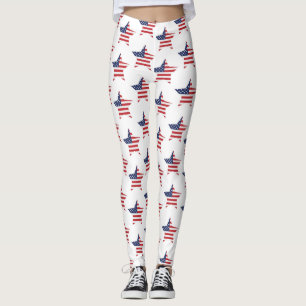 Patriotic Red Blue White American Flagga Star Leggings