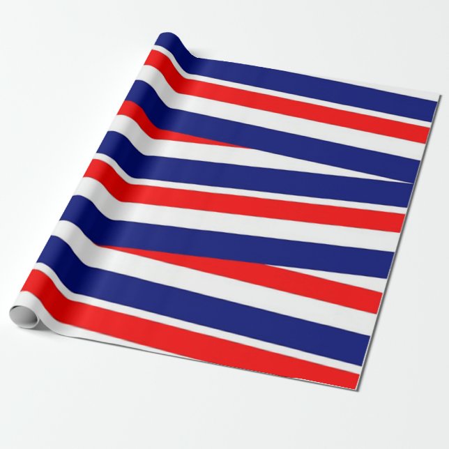 Patriotic Red Blue White Rand Presentpapper (Utrullad)
