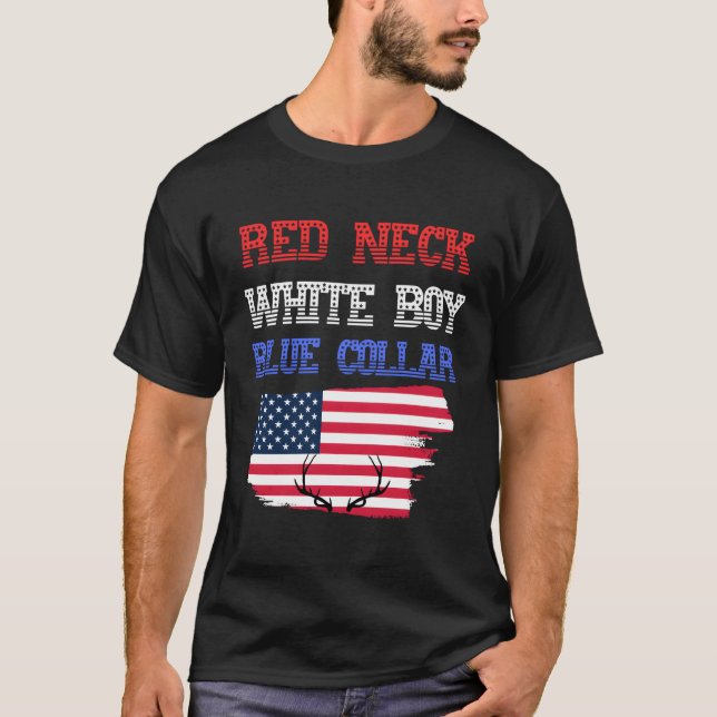 Patriotic Red Nacke White och Blue Collar 4 juli T Shirt (Framsida)