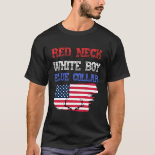 Patriotic Red Nacke White och Blue Collar 4 juli T Shirt