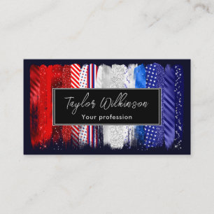 Patriotic Red, White and Blue Push Strokes Visitkort