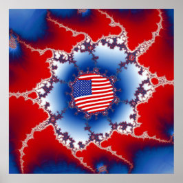 Patriotic Red White & Blue American Flagga Fractal Poster