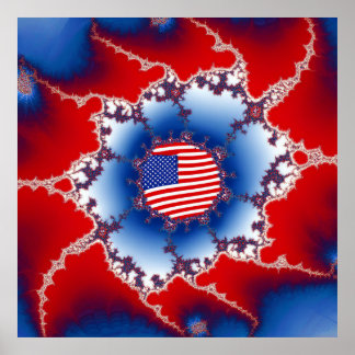 Patriotic Red White & Blue American Flagga Fractal Poster