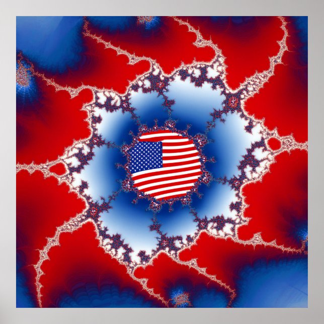 Patriotic Red White & Blue American Flagga Fractal Poster (Framsidan)
