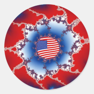 Patriotic Red White & Blue American Flagga Fractal Runt Klistermärke